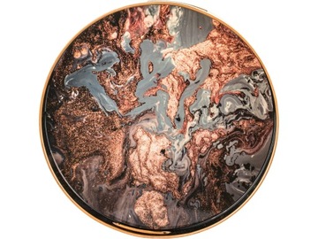 MARMUR Dekoracyjna okrągła TACA 37 x 4 cm Z uchwytami - CZARNO-ZŁOTA