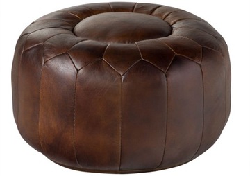 PUFA Tapicerowana Skóra Naturalna VINTAGE Ciemny Brąz Okrągła CHESTERFIELD