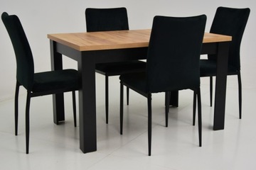 Раздвижной стол для ГОСТИНОЙ, столешница ДУБ КРАФТ и 4 стула с мягкой обивкой.