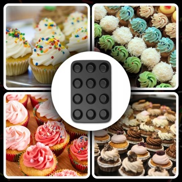 СИЛИКОНОВЫЙ ПРОТИВЕНЬ ДЛЯ МАФФИНОВ НА 12 МАФФИНОВ, ЧЕРНЫЙ ГИБКИЙ