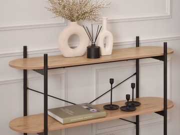 МОДНАЯ КОНСОЛЬ 120 LOFT НИЗКИЙ КНИЖНЫЙ ШКАФ 99СМ С ПОЛКАМИ INGRID, ДУБ, ЧЕРНАЯ РАМА