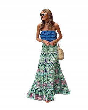 ZWIEWNA DŁUGA SPÓDNICA MAXI DO KOSTEK BOHO DAMSKA