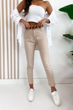 ДЖИНСЫ БОЙФРЕНД MOM FIT ПУШ АП БЕЖЕВЫЕ С ПОЯСОМ