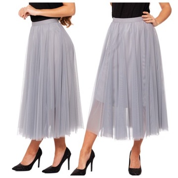 SPÓDNICA TIULOWA ZWIEWNA DAMSKA BEZ WZORU TIUL NA WIOSNĘ LATO MORAJ S/M