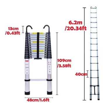 ТЕЛЕСКОПИЧЕСКАЯ АЛЮМИНИЕВАЯ ЛЕСТНИЦА, регулируемая до 6,2 м, МНОГОФУНКЦИОНАЛЬНАЯ, ПРОЧНАЯ + КРЮК