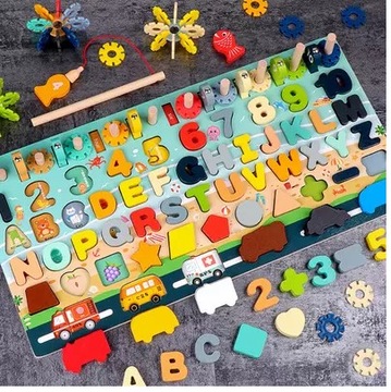 MONTESSORI TRENING MÓZGU PUZZLE RYBKI CYFRY LITERY