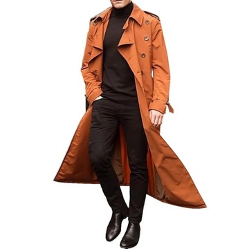 Long Slim Men Trench Coat Double-Breasted Sapel Wi