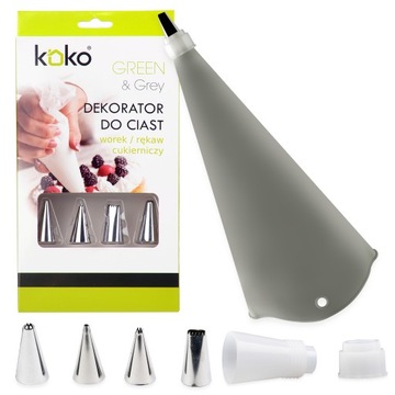 СИЛИКОНОВЫЙ ДЕКОРАТОР KOKO ДЛЯ ТОРТОВ, ПЕЧЕНЬЯ, КЮБИКОВ, 4 КОНДИТЕРСКИЕ НАСАДКИ
