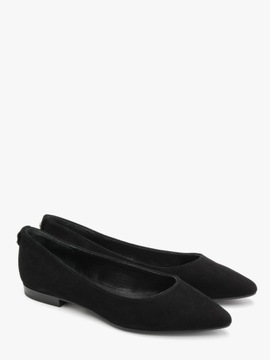 Baleriny skórzane damskie RYŁKO czarne buty klasyczne nosek w szpic welur