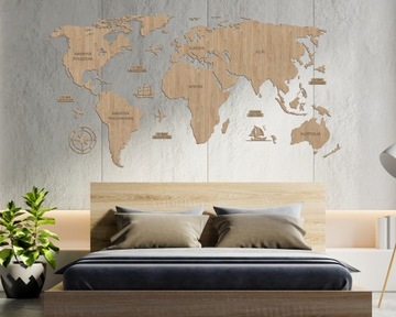 Деревянная карта мира декоративная подробная 3D модель