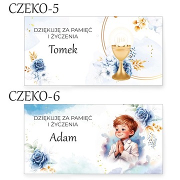Naklejki na czekoladę, pudełko KOMUNIA, różne wzory, IMIĘ DZIECKA, 10 szt.