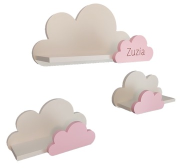 Półki chmurki 3x półka chmurka Moli z imieniem personalizowane wiszące
