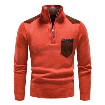 Męski sweter termiczny Męska bluzka z golfem na pół suwak jesienno-zimowa b