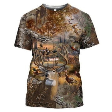 KOSZULKA MĘSKA T-SHIRT WZÓR 3D JELEŃ MYŚLIWSKA S