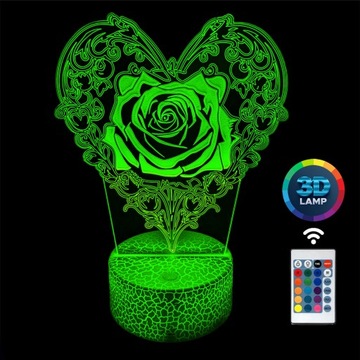 Lampka nocna serce z różą prezent na Walentynki 3D LAMP LED
