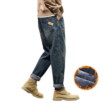 KSTUN Warm Jeans For Men Baggy Pants Blue Harem Pa