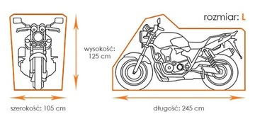Pokrowiec na motocykl 300D rozmiar L - Plandeka roz. 245 cm x105 cm x125 cm