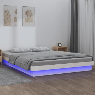 vidaXL Rama łóżka z LED, biała, 200x200 cm, lite drewno