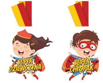 Medal SUPER DZIEWCZYNA SUPER CHŁOPAK 7 cm +wstążka
