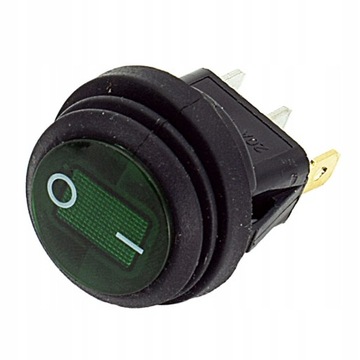 WŁĄCZNIK WYŁĄCZNIK WODOODPORNY KOŁYSKOWY PODŚWIETLANY ZIELONY OKRĄGŁY 12V