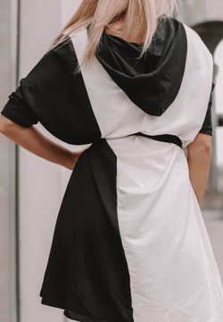 Sukienka Matylda z kapturem czarno-biała L