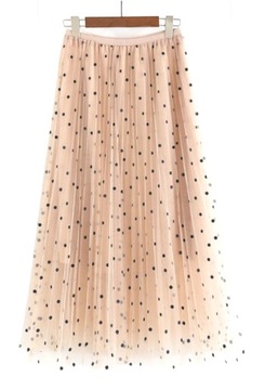 Юбка полудлинная из тюля из шифона в горошек, КОФЕ