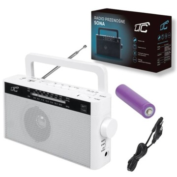 Radio przenośne sieciowo-bateryjne AM/FM/USB/SD z uchwytem białe kuchenne