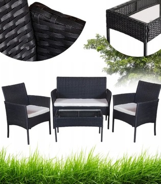 MEBLE OGRODOWE ZESTAW SOFA STOLIK FOTELE RATTANOWE KOMPLET MEBLI NA 5 OSÓB