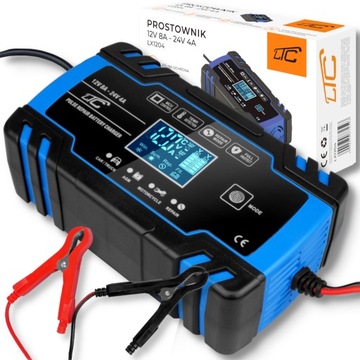 MOCNY PROSTOWNIK ŁADOWARKA AUTOMATYCZNY FUNKCJA NAPRAWY LCD 12V 8A - 24V 4A