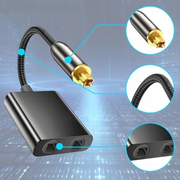 TOSLINK ROZDZIELACZ OPTYCZNY POZŁACANY AUDIO SPLITTER 1x2 SPDIF ADAPTER