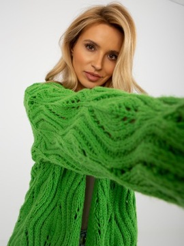 KARDIGAN AŻUROWY długi sweter NARZUTKA Z WEŁNĄ 3021 black one size