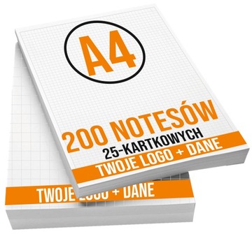 NOTESY Firmowe A4 z NADRUKIEM Logo BLOCZKI Reklamowe NOTATNIKI 200 sztuk