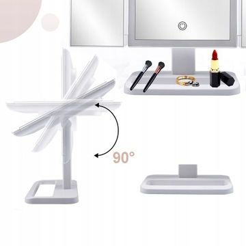 Зеркало для макияжа со светодиодной подсветкой, трехстороннее, складное, 74LED, белое