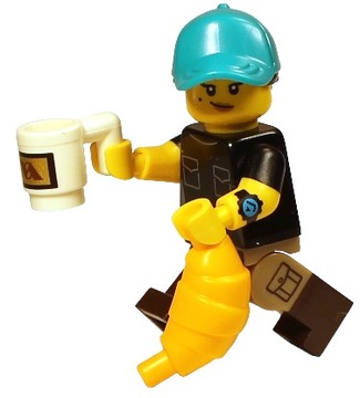 Lego figurka z kubkiem i rogalem NOWY J341
