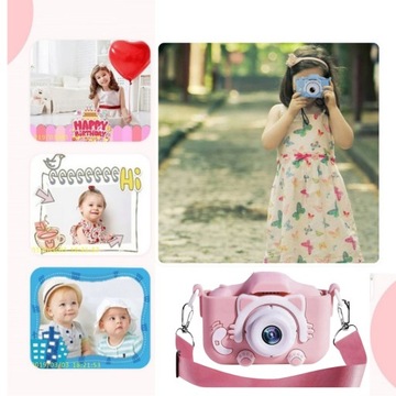 Камера детская, подарочный котёнок, розовый чехол HIT Camera + Games