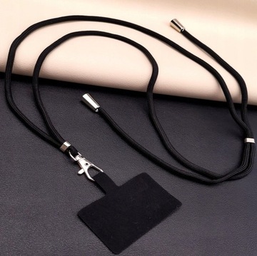 Smycz na szyję do telefonu kluczy tasiemka brelok czarna długa rzemień