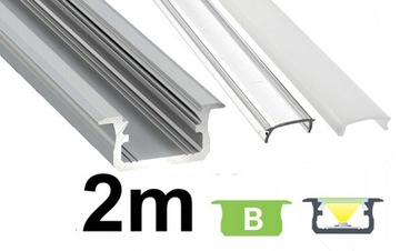 PROFIL ALUMINIOWY srebrny wpuszczany typ B do taśm LED 2m + KLOSZ