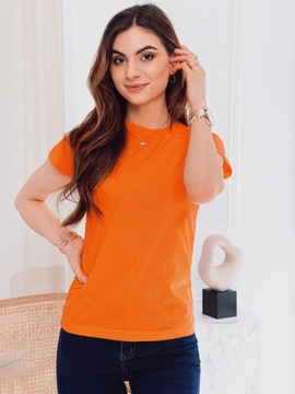 T-shirt damski bez nadruku 001SLR pomarańczowy L