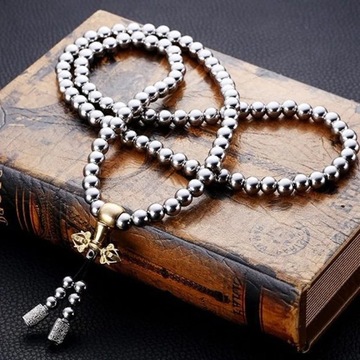 Stainless Steel Jewelry Male Bracelet Braided Link Buddha Beads Necklace