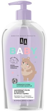 AA Baby Łagodzący płyn z olejkiem do mycia i kąpieli 400 ml probiotyk aloes