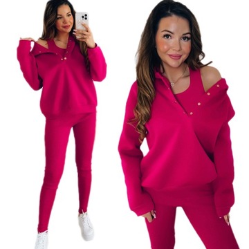 Dres damski 3 częściowy BLUZA z kapturem TOP LEGGINSY prążkowane modny S/M