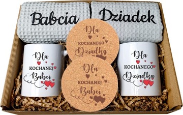 PREZENT NA DZIEŃ BABCI I DZIADKA ZESTAW KUBKI HAFT