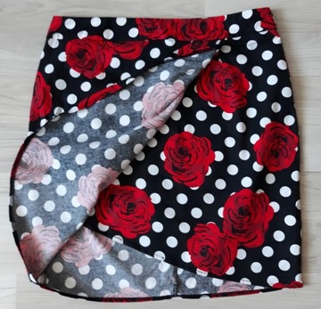 Belle Pogue spódnica czarna w róże i grochy 42 XL