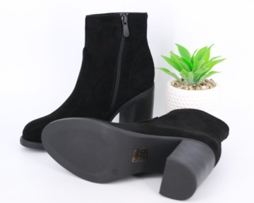 ЗАМШЕВЫЕ БОТИНКИ НА ВЫСОКОМ КАБЛУКЕ ЧЕРНЫЕ УТЕПЛЕННЫЕ ОБУВИ 40