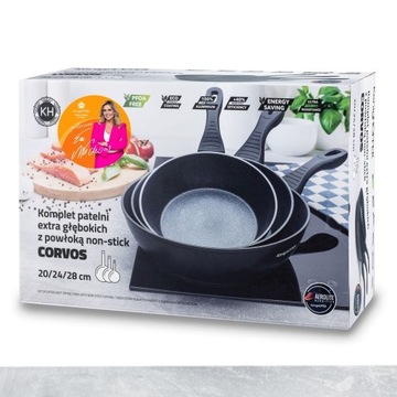 НАБОР ИНДУКЦИОННЫХ СКОВОРОД 3x ГЛУБОКАЯ сковорода, черная