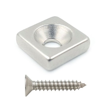 MAGNES NEODYMOWY PŁYTKOWY Z OTWOREM pod wkręt 10x10x3mm prostokątny HUNTER