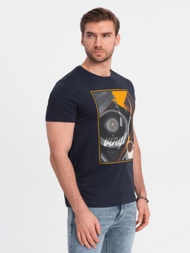 T-shirt męski bawełniany z nadrukiem winyl granatowy V2 OM-TSPT-0119 M
