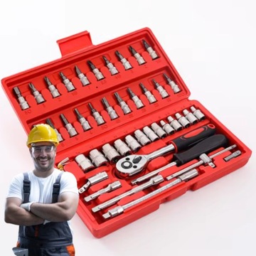 ZESTAW KLUCZY NASADOWYCH BITÓW GRZECHOTKA ADAPTERY NASADOWE TORX HEX 45 szt