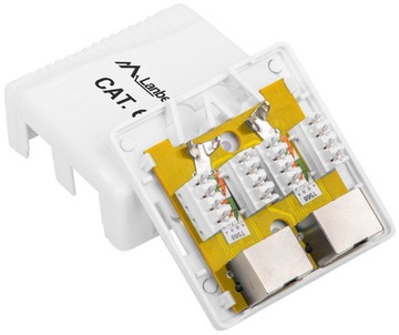 Экранированная розетка LAN для поверхностного монтажа, кат. 6, 2x RJ45 IDC/LSA.