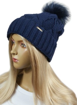 CZAPKA damska WYWIJANA pompon POLAR zima GRUBA # 2